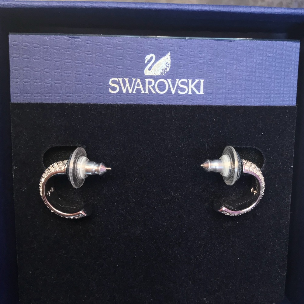 SWAROVSKI silver crystal huggie hoops